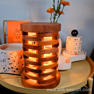 Cylinder Hollow Wooden Lamp With Dimmer Switch